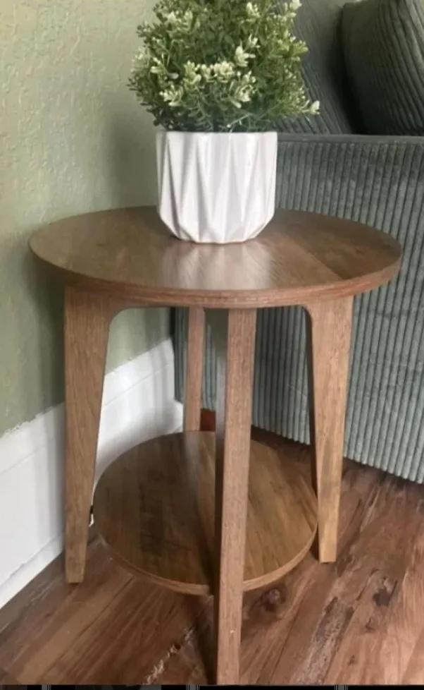 Round Wooden End Table with Lower Shelf thumbnail