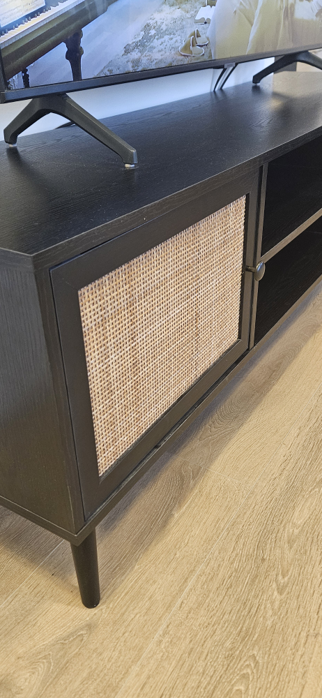Black TV Stand with Rattan Doors - photo 2