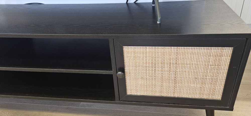 Black TV Stand with Rattan Doors - photo 4