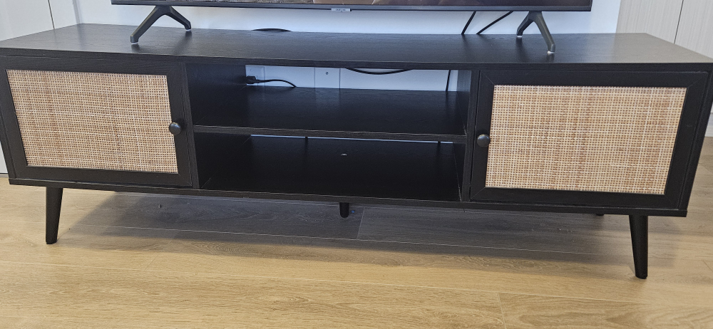 Black TV Stand with Rattan Doors - photo 5