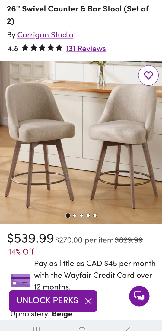 new Swivel Counter Height Bar Stools (Set of 2)