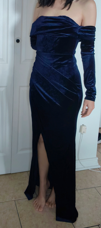 Navy Blue Velvet Maxi Prome Dress Dinner Dress - Size S - photo 5
