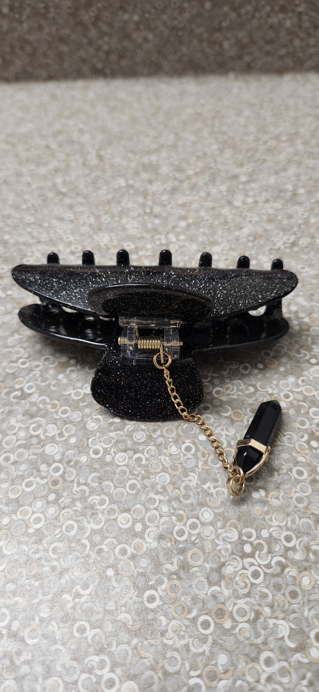 Black Glitter Hair Claw Clip with Charm