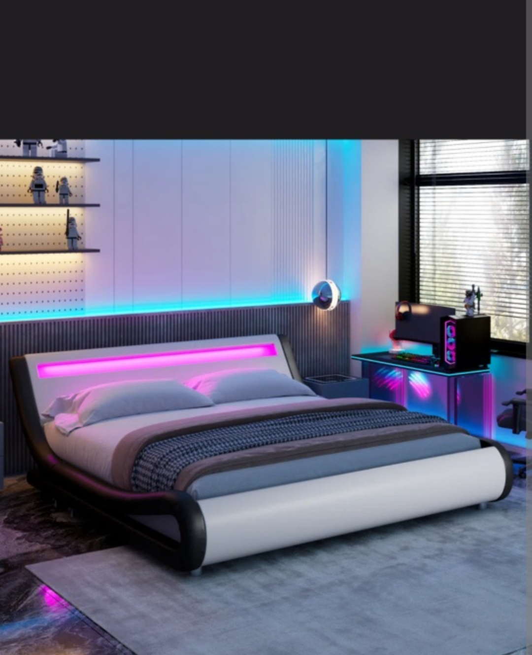 King Size Platform Bed Frame with LED Headboard