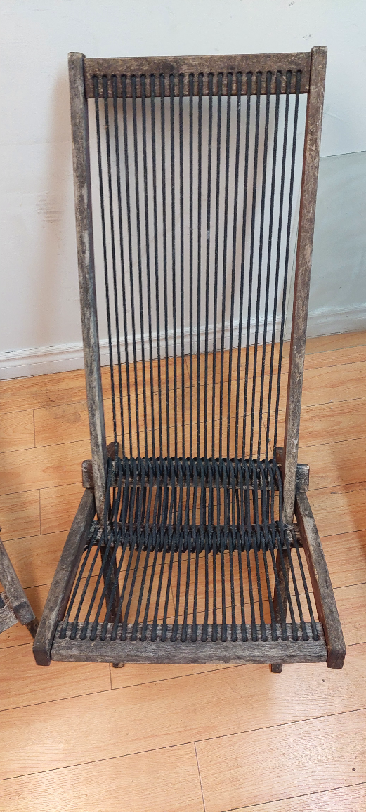 Pair of Vintage Woven Rope Folding Chairs - photo 2