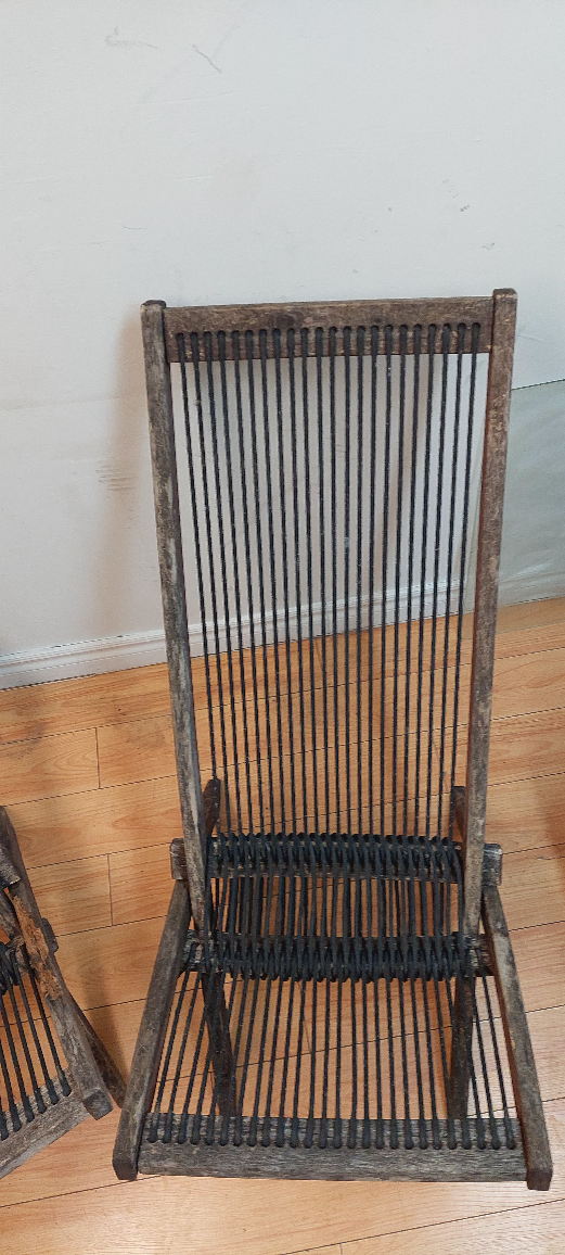 Pair of Vintage Woven Rope Folding Chairs - photo 3