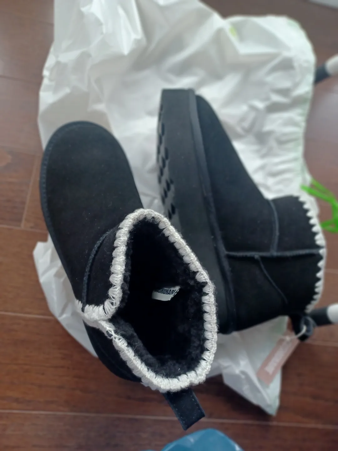 Women's Black Sheepskin Boots with Crochet Trim size 9/10 image indicator(3)