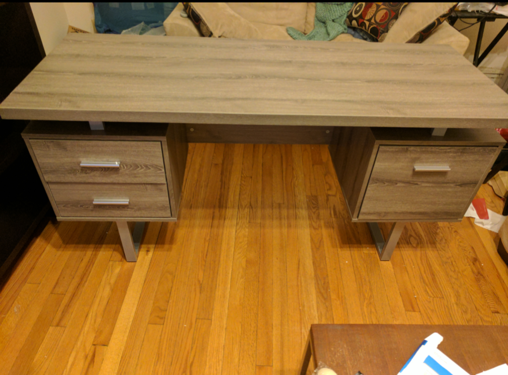 Modern Gray Wood Desk with Storage Drawers – Excellent Condition