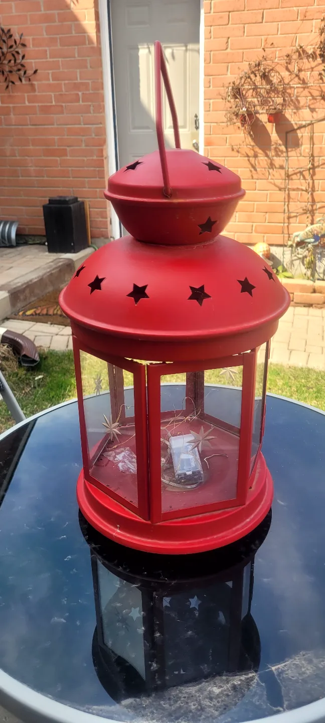 Red Metal Lantern with Star Cutouts image indicator(5)