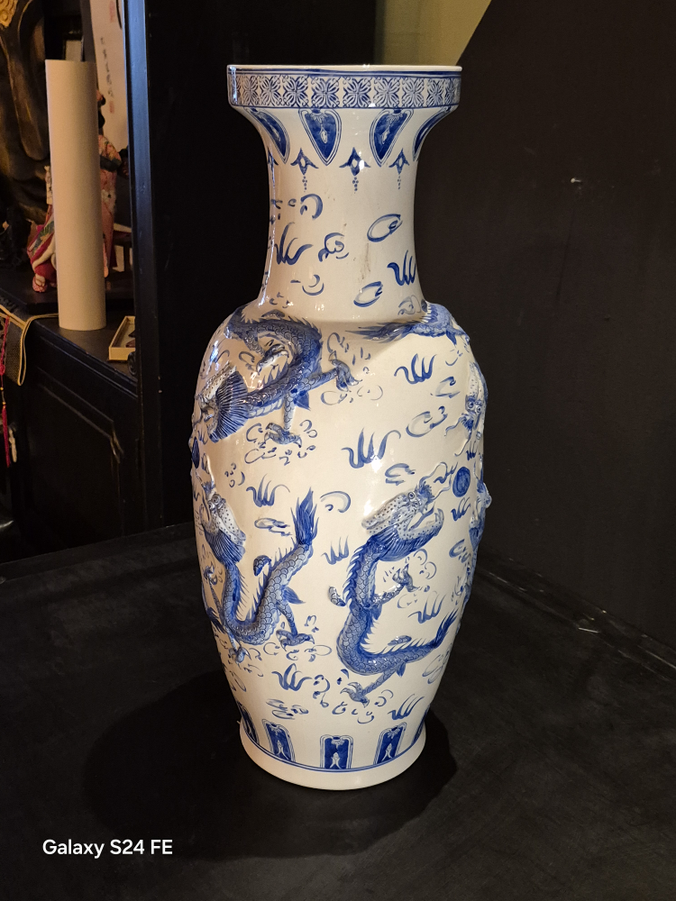 Large Blue and White Porcelain Dragon Vase
