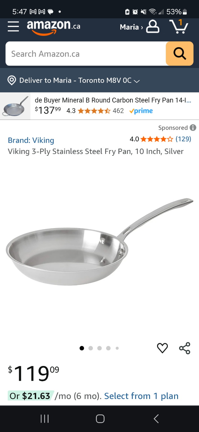 Viking 3-Ply Stainless Steel Fry Pan, 10 inch, Silver