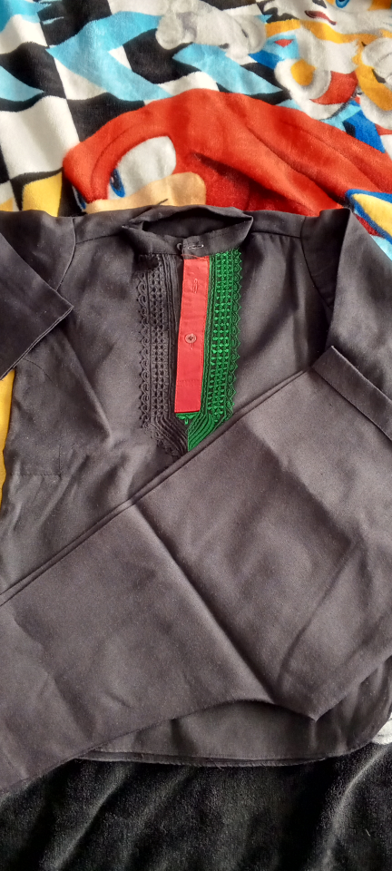 Kids' Black Shalwar Kameez Set with Green and Red Embroidery