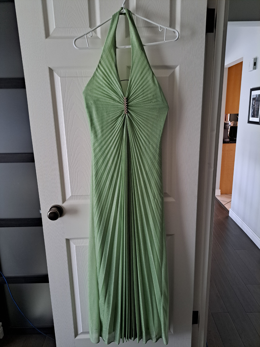 Light Green Halter Pleated Prom Dress with Matching Scarf