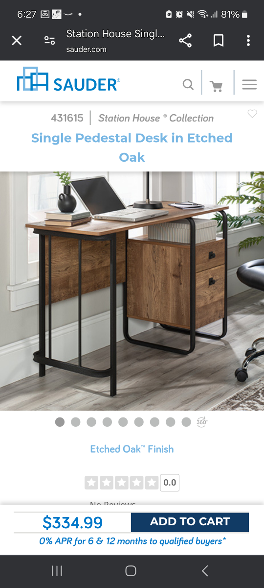 Sauder Station House Single Pedestal Desk in Etched Oak
