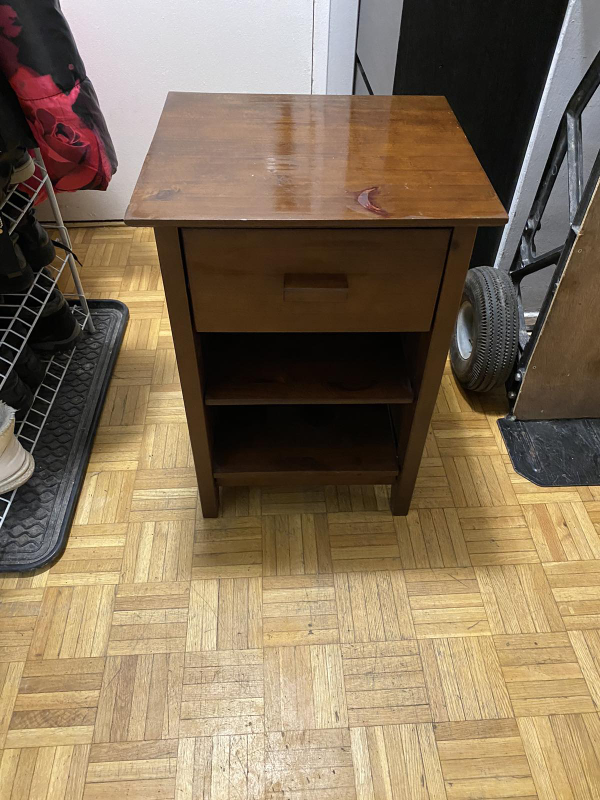 Dark Brown Wooden Nightstand with Drawer and Shelf