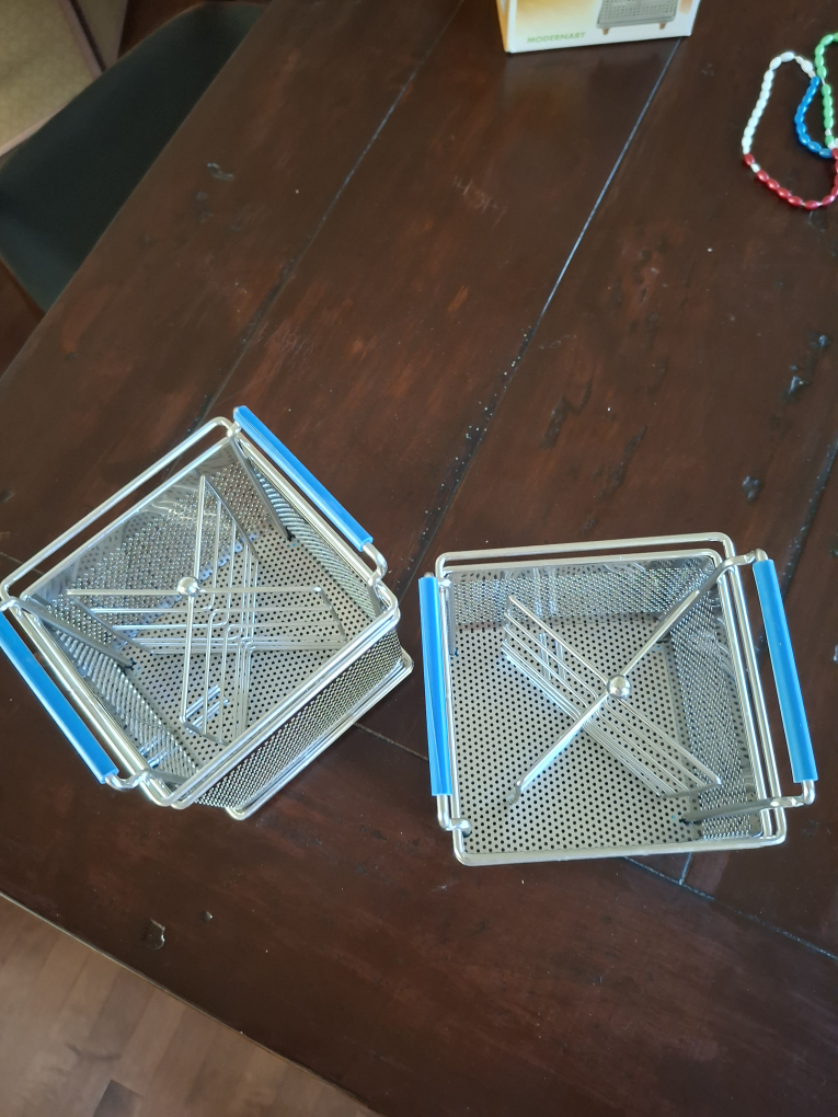 Set of 2 Stainless Steel Cutlery Organizers with Blue Handles