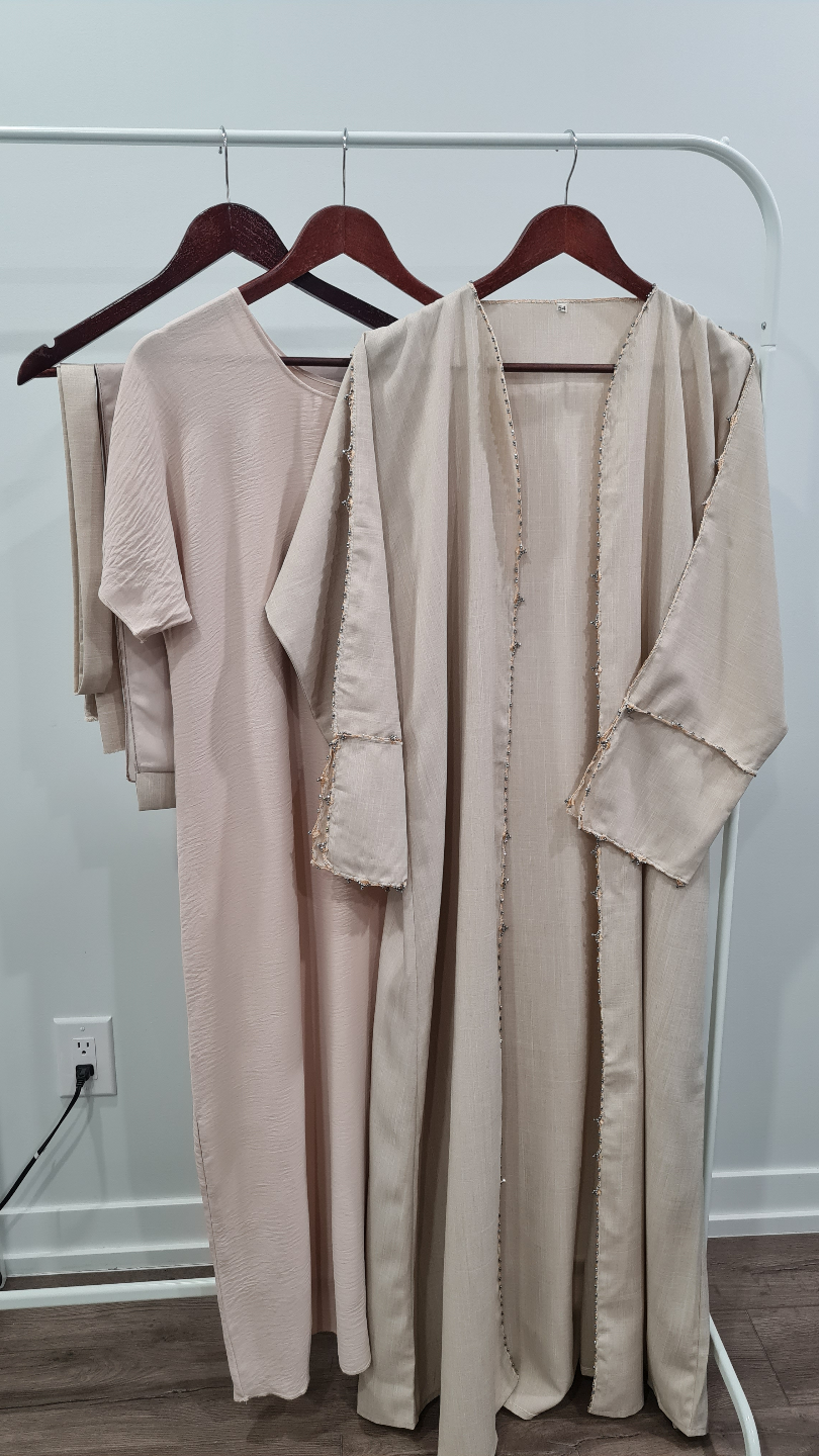 Elegant Three-Piece Linen Abaya Set - photo 2