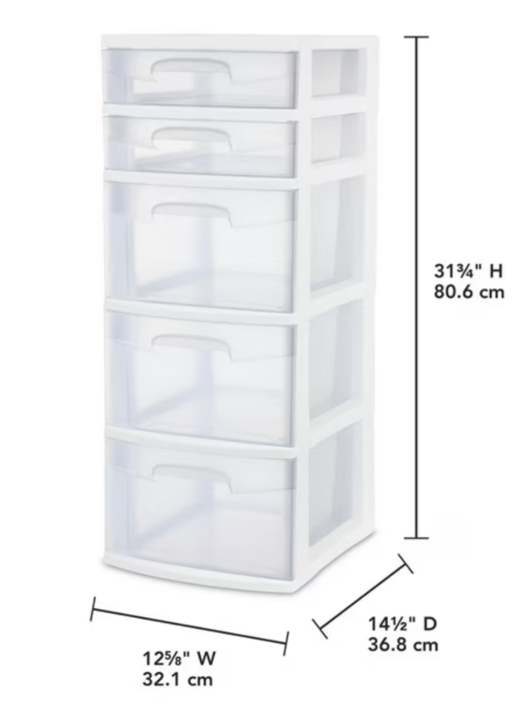 Five-Drawer Clear Storage Tower with wheels