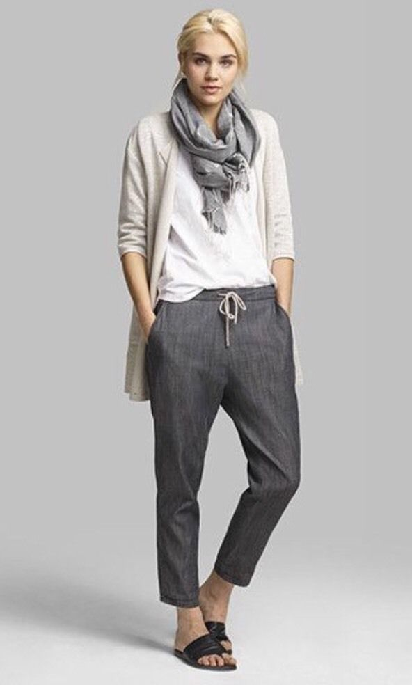 Eileen Fisher Grey Cotton Drawstring Trousers