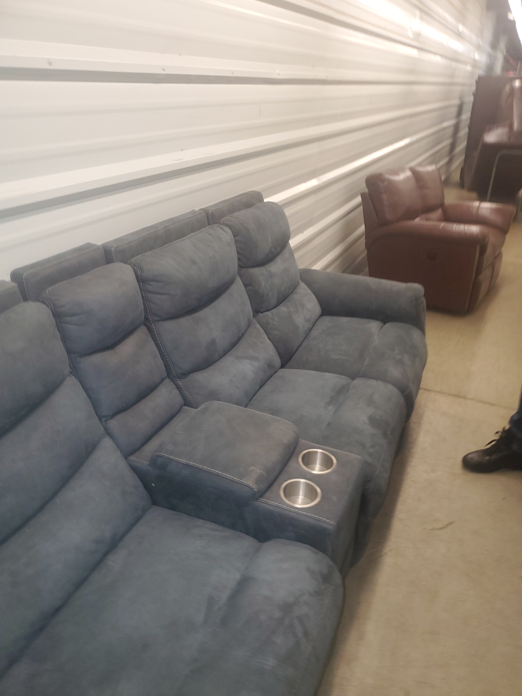 BOB'S Dark Blue/Gray Suede Reclining Sofa - photo 3