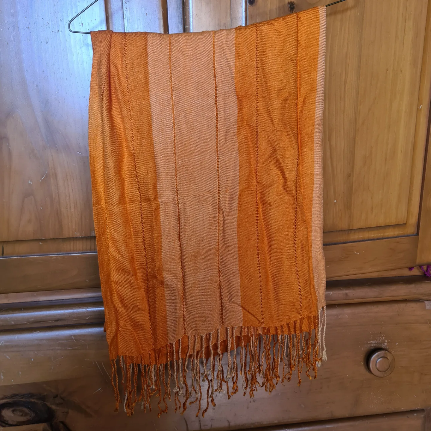💚Orange and Beige Striped Scarf thumbnail