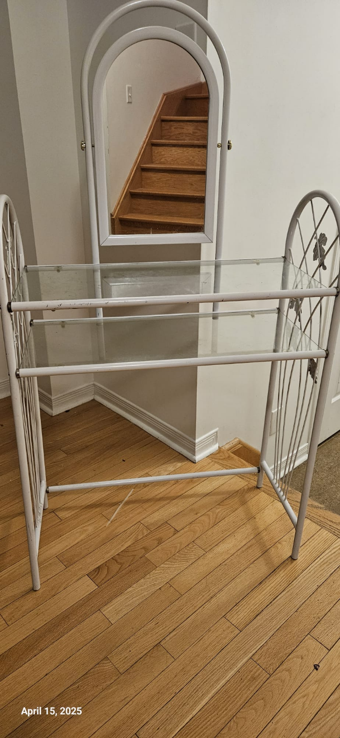 White metal dresser with attached mirror