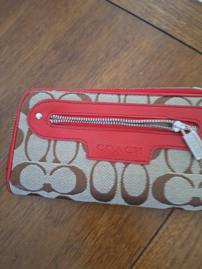 Coach Red and Beige Zip Around Wallet