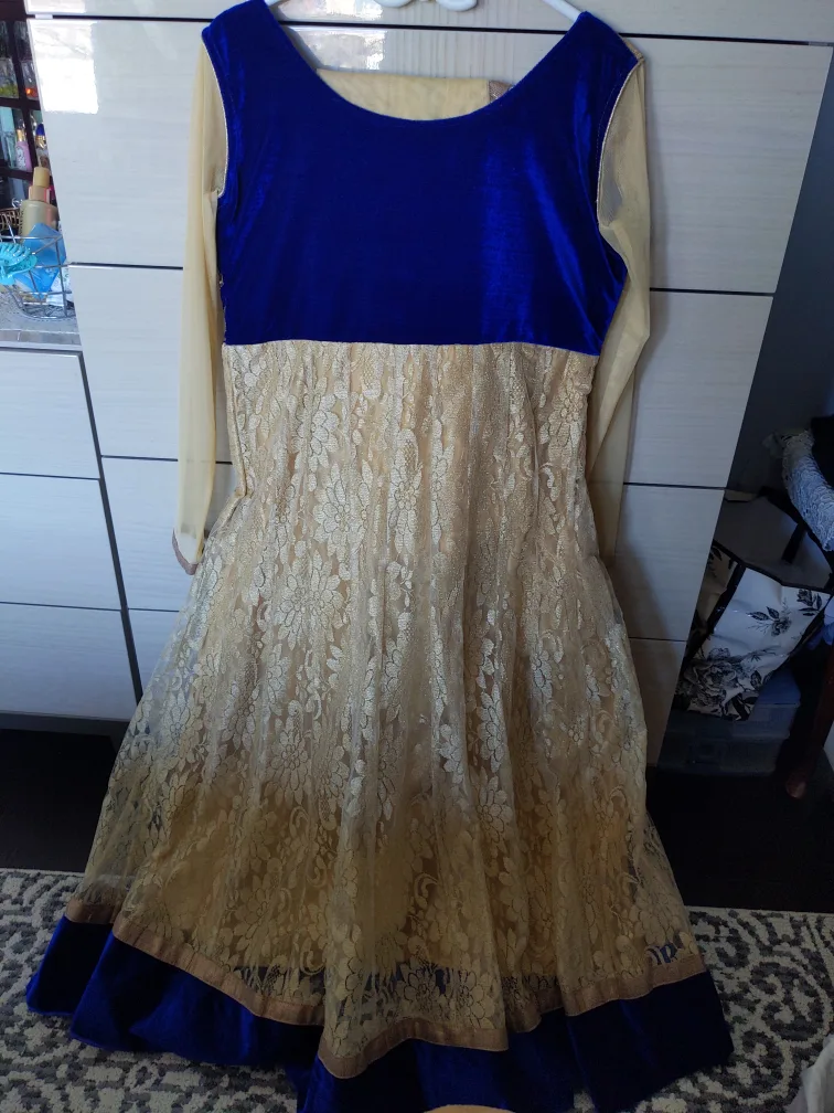 Beige and Blue Embroidered Anarkali Suit image indicator(2)