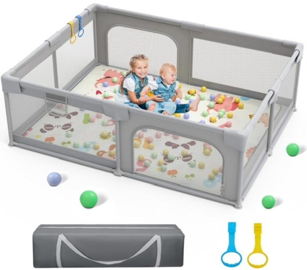 Grey Baby Playpen - Portable & Safe