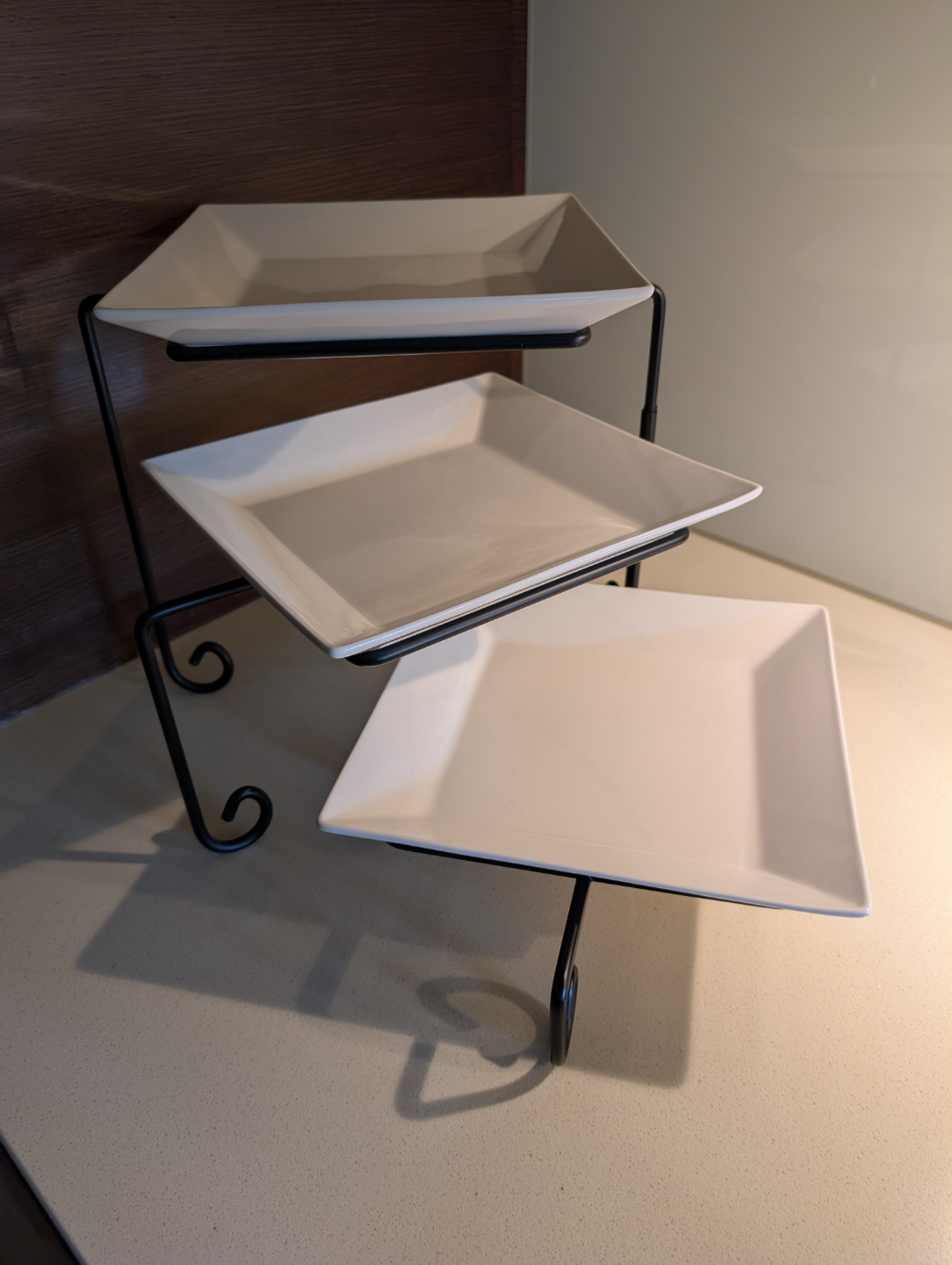 Three-Tiered Serving Platter Stand with Square Plates