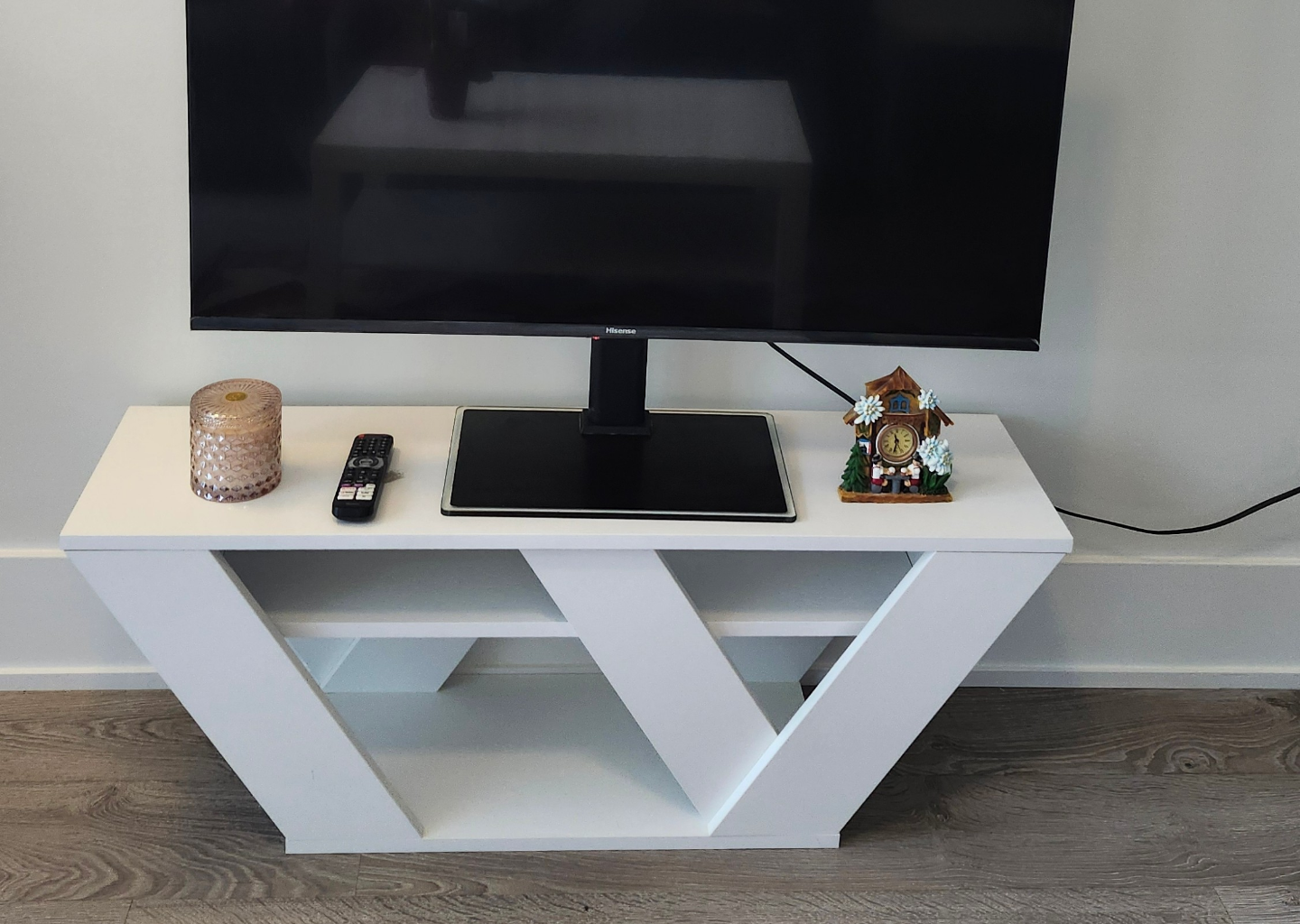 Modern White TV Stand with Unique Design