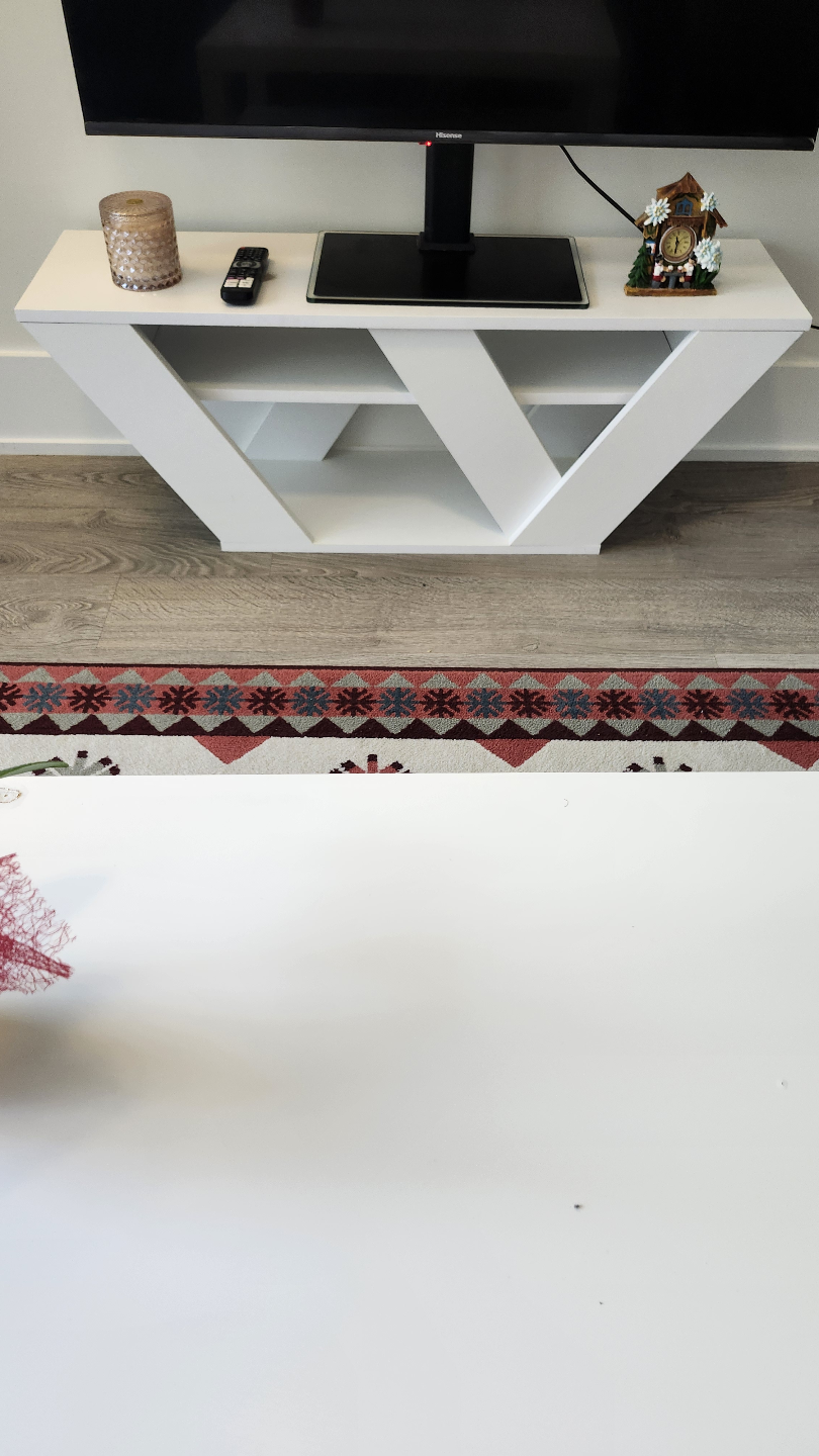 Modern White TV Stand with Unique Design - photo 2