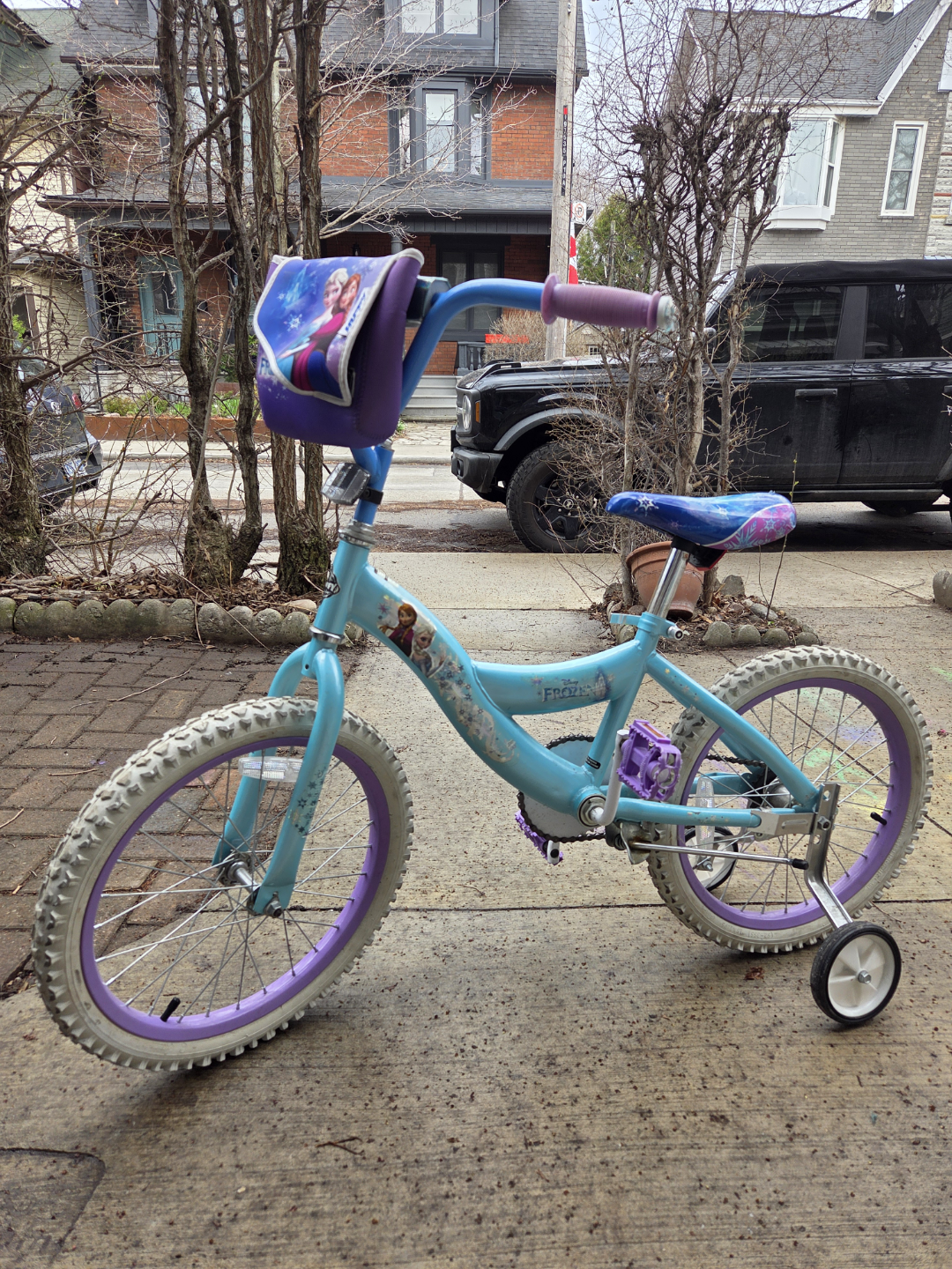 Frozen Girls' Bike 18 inch with Training Wheels and front bag. - photo 2