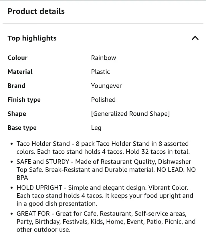 💚 NEW!   Youngever Taco Holder Stand - Set of 8 Rainbow Colors image indicator(6)