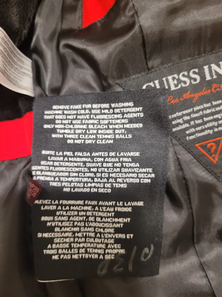 Women's Red Guess Puffer Jacket Size L/8 image indicator(6)