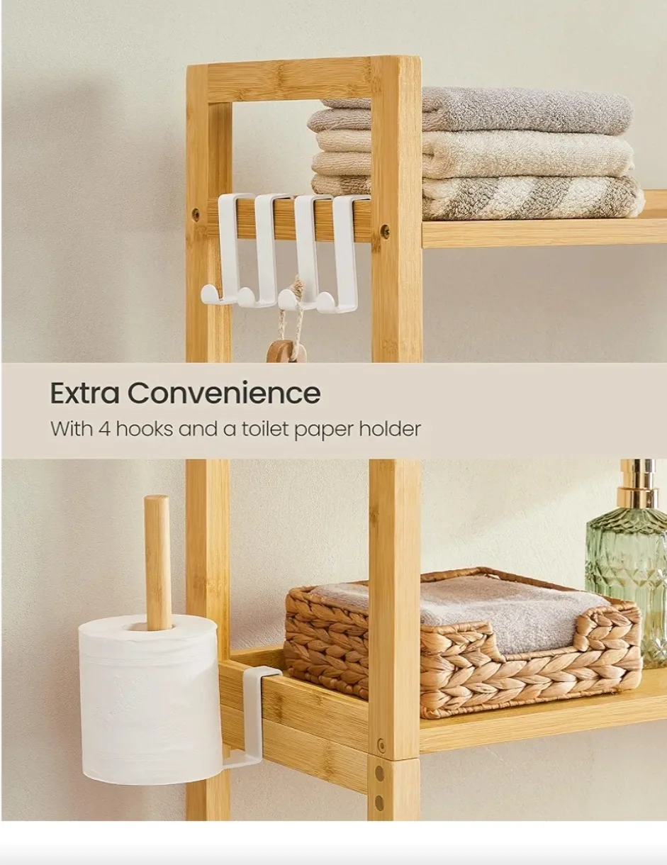 SONGMICS Over Toilet Bathroom Storage Rack - Natural Beige image indicator(4)
