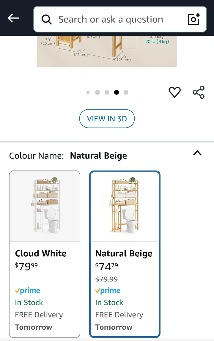 SONGMICS Over Toilet Bathroom Storage Rack - Natural Beige image indicator(5)