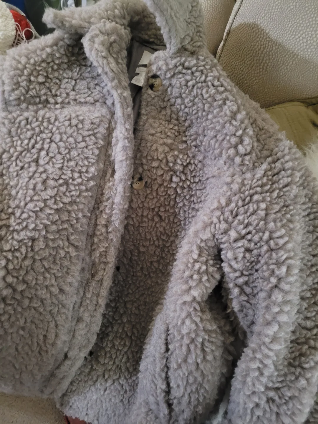 Grey H&M Teddy Coat - Size XS image indicator(2)