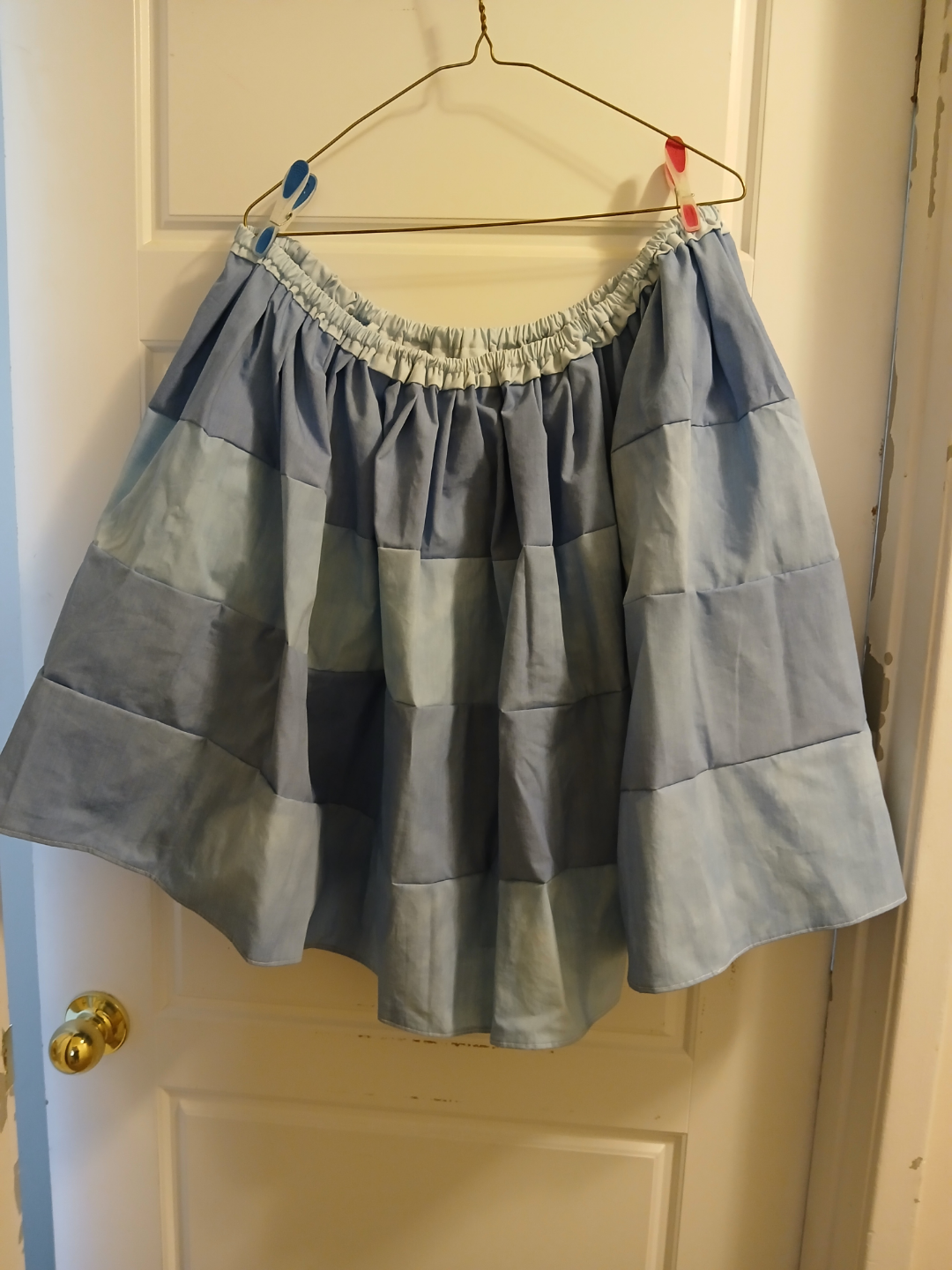 Blue patchwork skater skirt