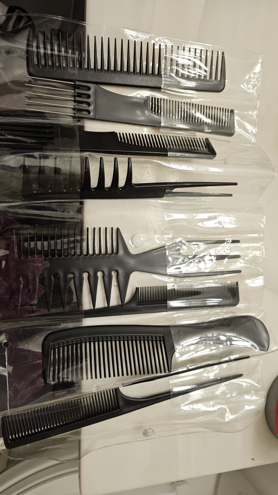 Set of 8 Black styling Hair Combs set in a compact pack