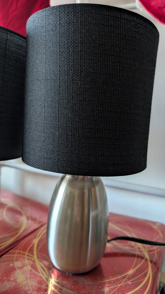 Pair of Brushed Stainless Steel Table Lamps with Black Shades image indicator(3)