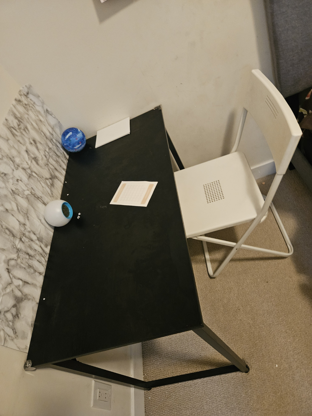 Black Computer Desk with Folding Chair
