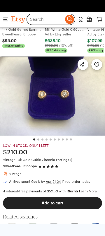 Vintage 10k Gold Cubic Zirconia Earrings - photo 2