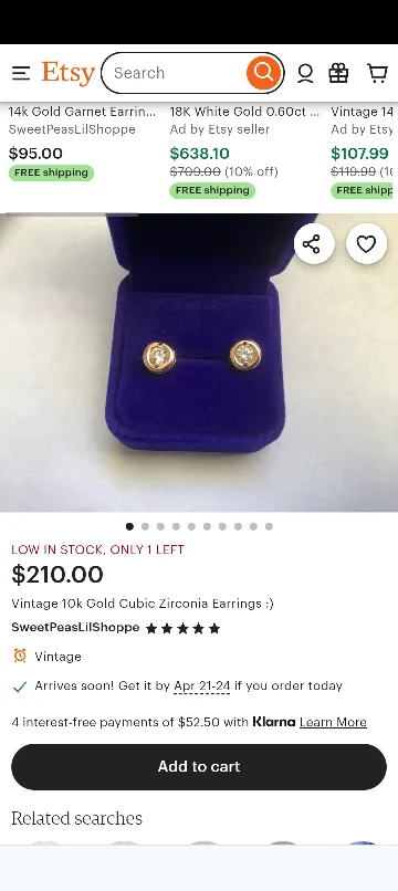 Vintage 10k Gold Cubic Zirconia Earrings image indicator(2)