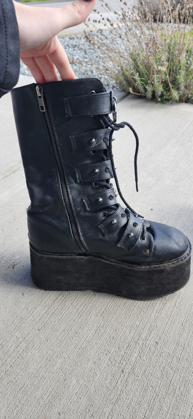 Demonia Black Vegan Leather Platform Boots - photo 3