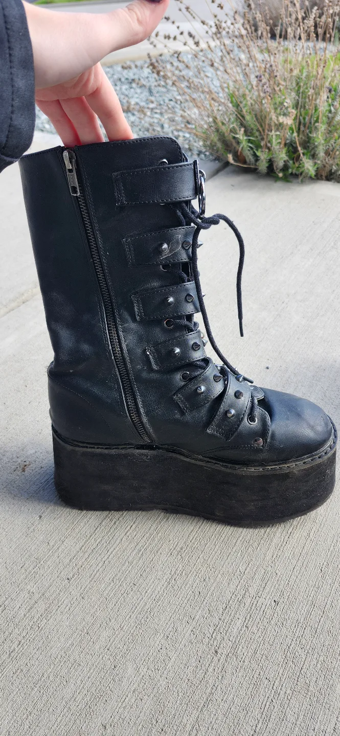 Demonia Black Vegan Leather Platform Boots image indicator(3)