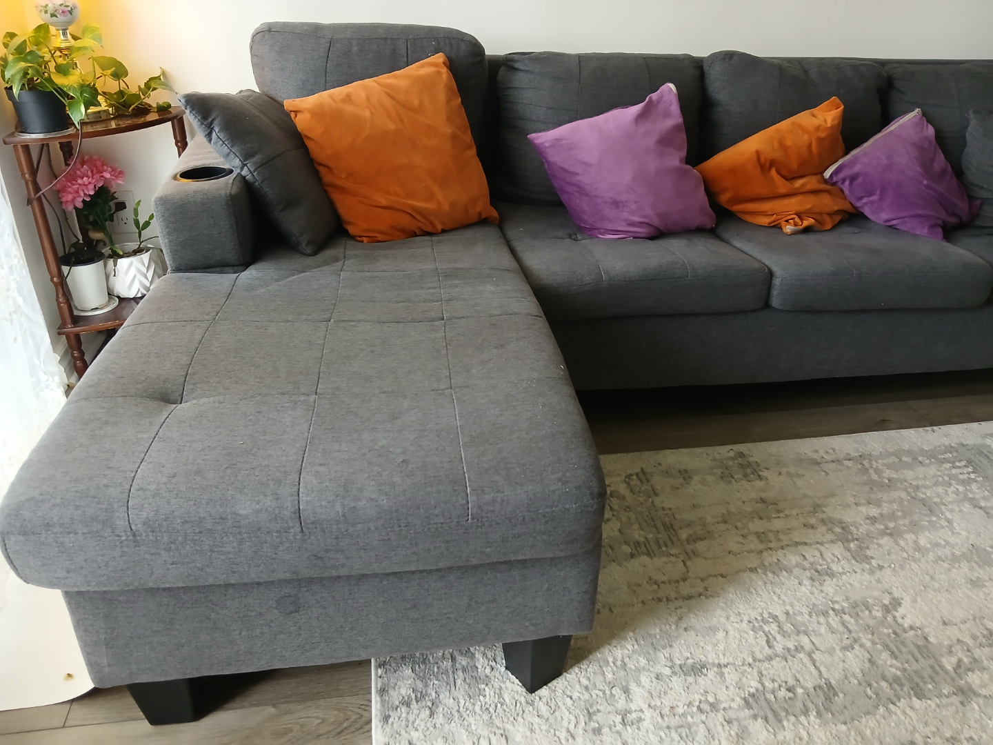 Grey L-Shaped Sectional Sofa - photo 2
