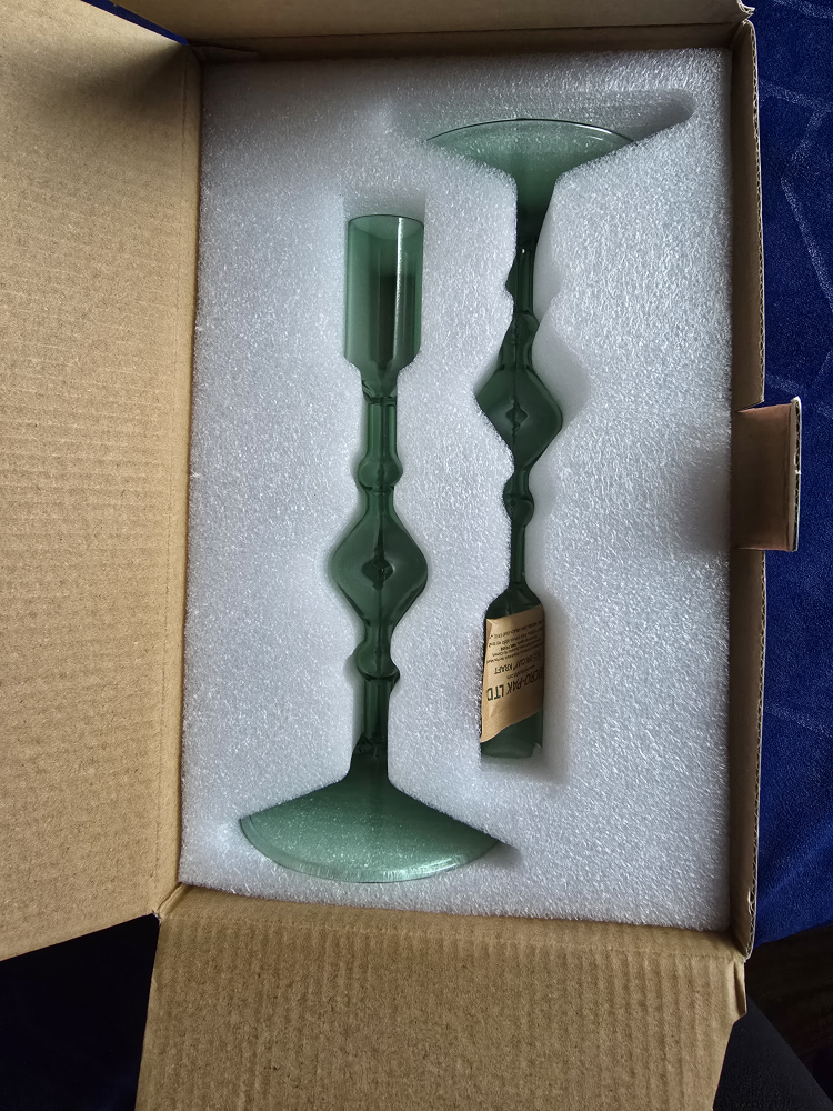 Set of 2 Green Glass Candlestick Holders