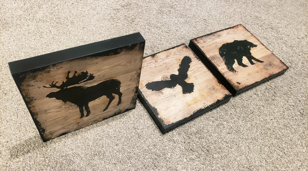 Set of 3 Rustic Wooden Animal Prints - moose, Owl, Bear image indicator(2)