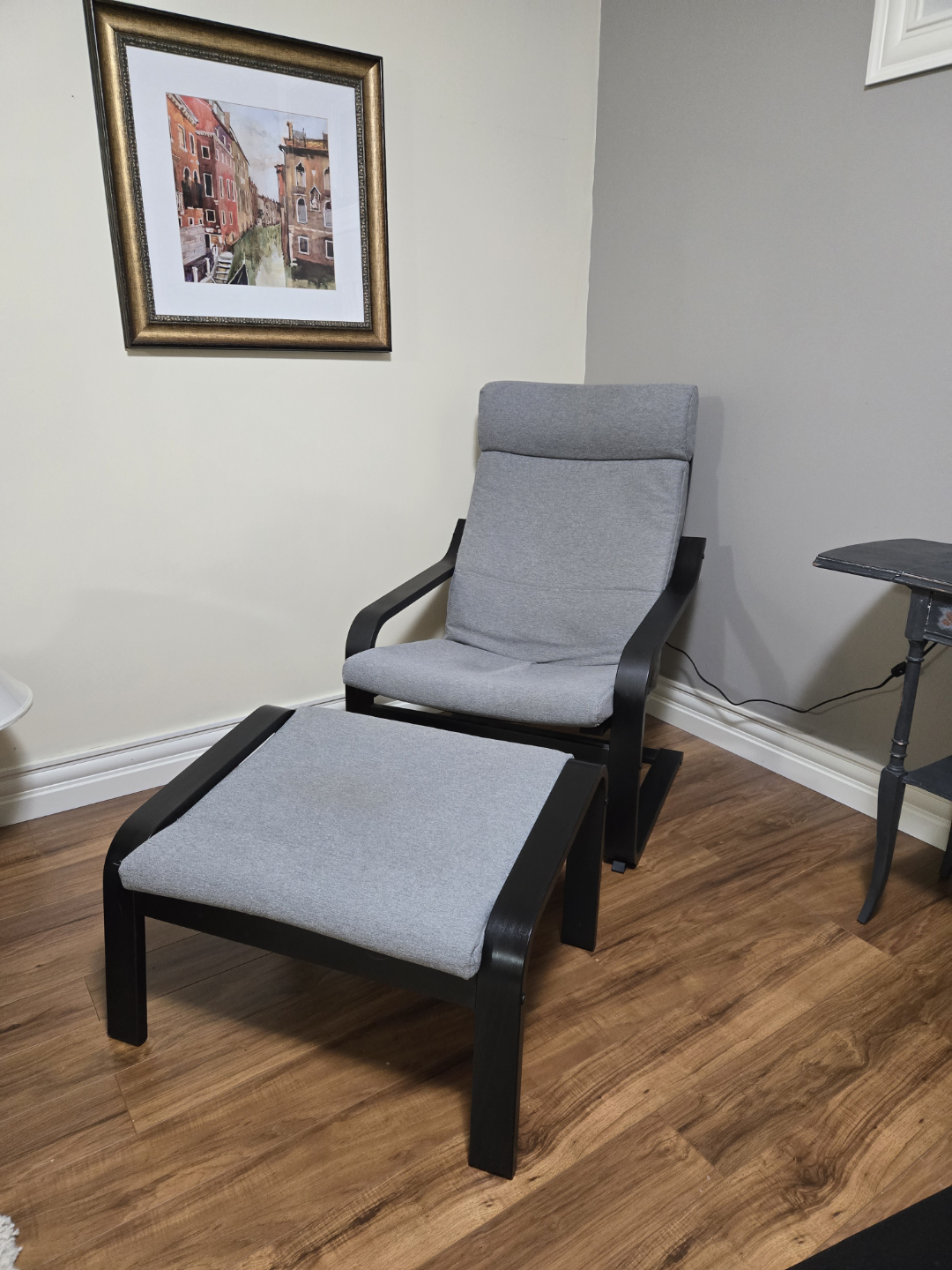 IKEA Poang Chair with Ottoman - Grey
